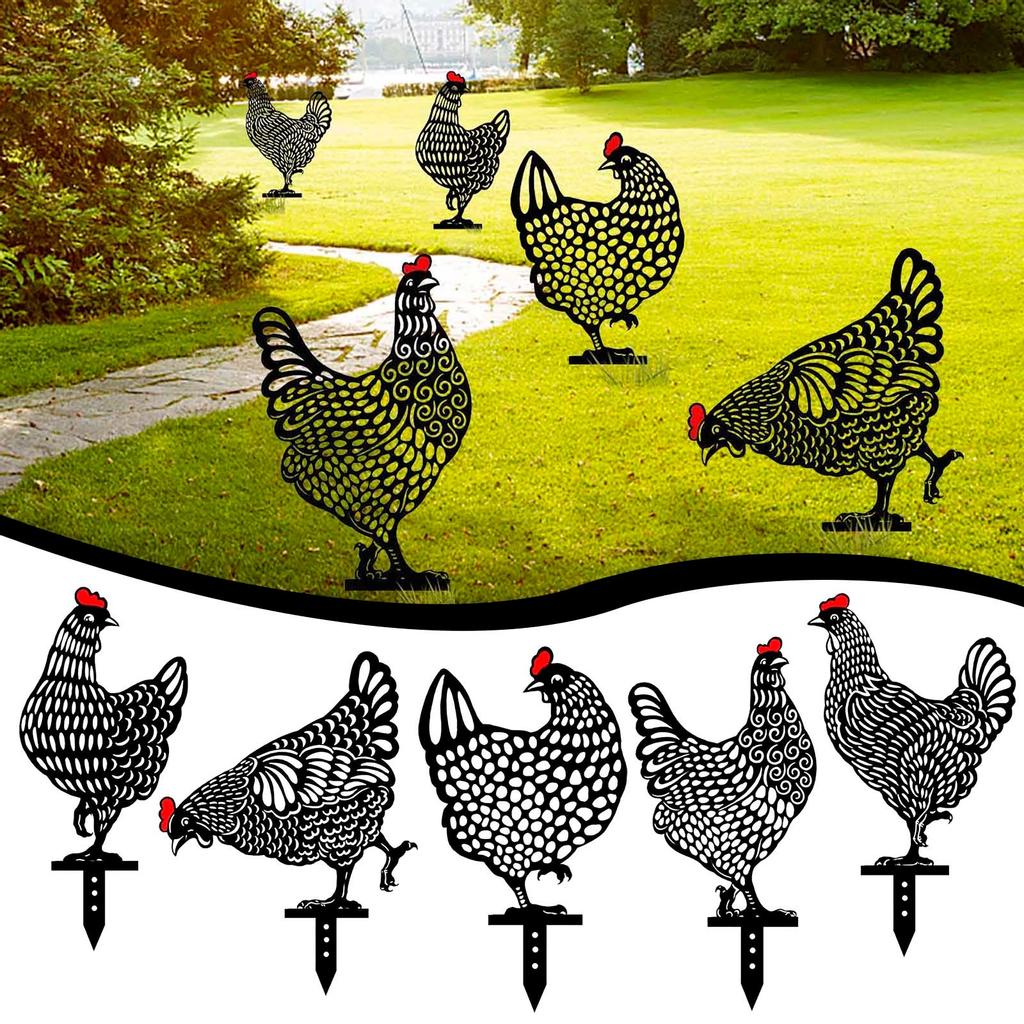 Garden Decoration Outdoor Garden Backyard Stakes Metal Hen Yard Decor Gift
