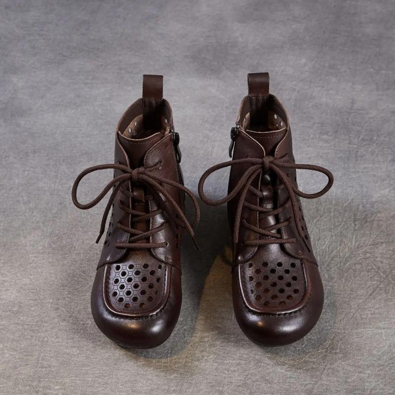 Johnature Женские ботинки из натуральной кожи в ретро-стиле на толстом каблуке с вырезами, низкий каблук, дышащие