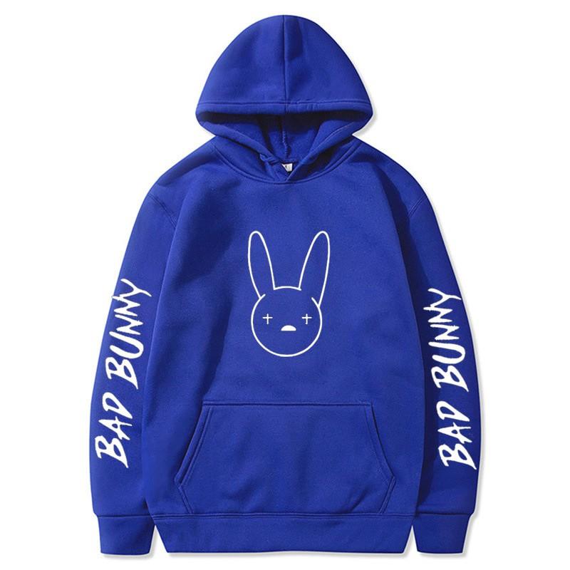 Bad Bunny Print Fleece Hoodie Unisex Casual Pullover Streetwear Customizable Sweatshirt