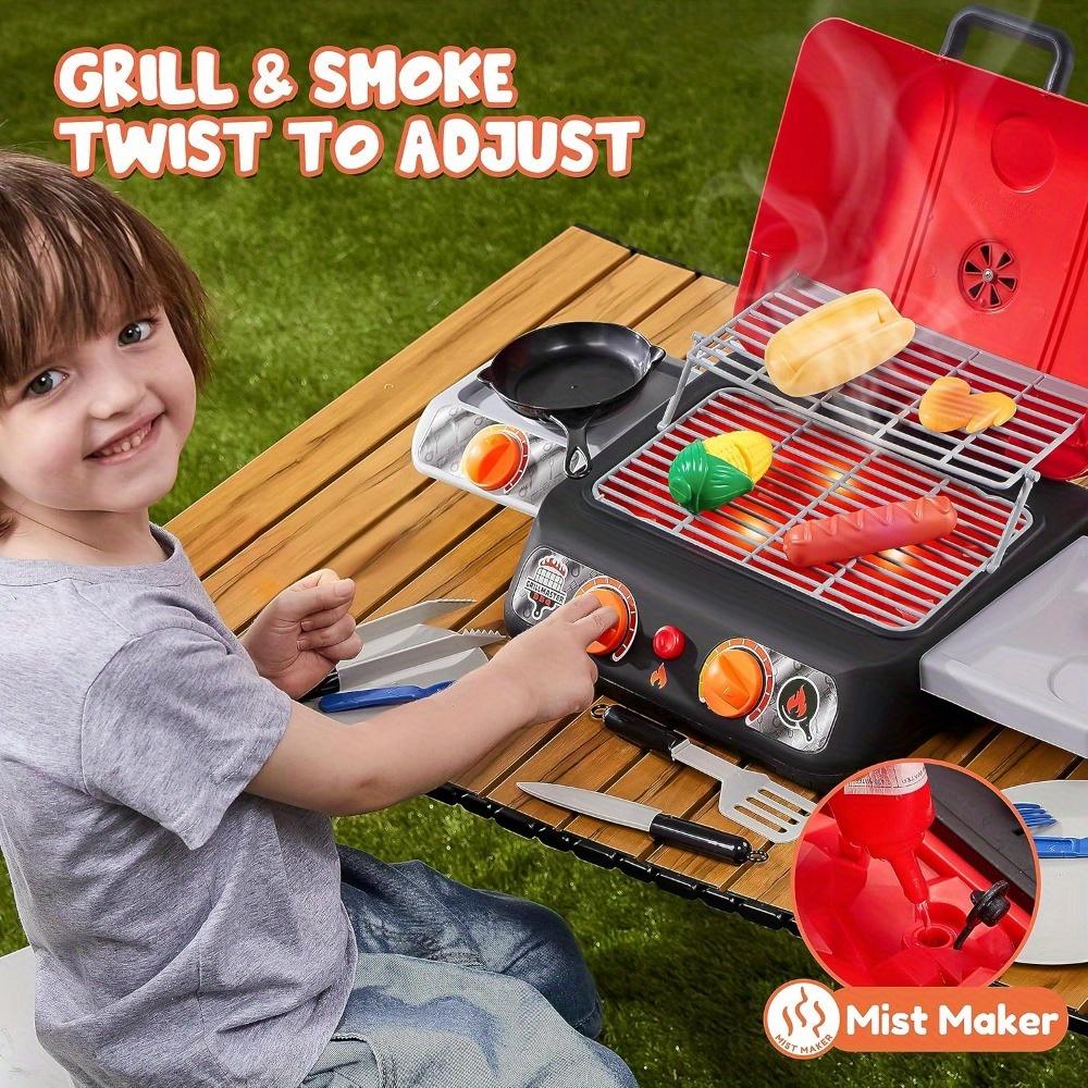 JOYFY Kids BBQ Grill Playset Kitchen Toy Set with Pretend Smoke Light Color-Changing Food for Boys Girls Kids Birthday Gift