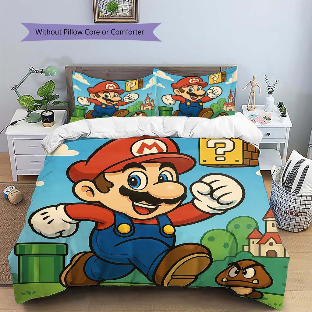 Mario Retro Comic Duvet Cover & Pillowcases, Mario Fan Bedroom Bedding, Perfect Gift.chl