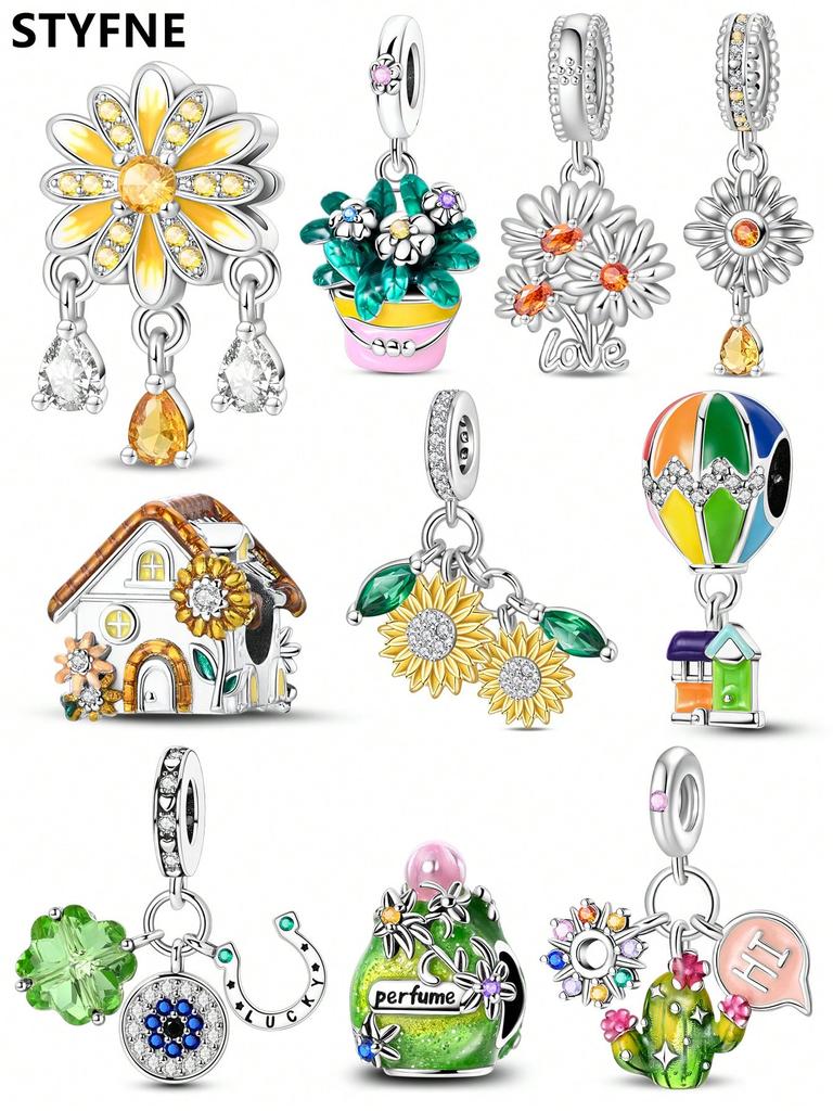Шармы Серебро Медные Цвета Ромашка Кактус Цветок Бусины Шарм Подвеска Для Оригинального Браслета Для Женщин Diy Украшения Подарок Любви