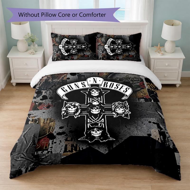 Guns N’ Roses Print 3Pcs Bedding Set Duvet Cover With Two Pillowcases Soft Bed Linen For Household Bedroom