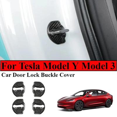 Для Tesla Model Y 3 Аксессуары для интерьера Настоящее сухое углеродное волокно 4 шт. Защитные накладки на пряжки дверных замков Защелки Ограничители дверей