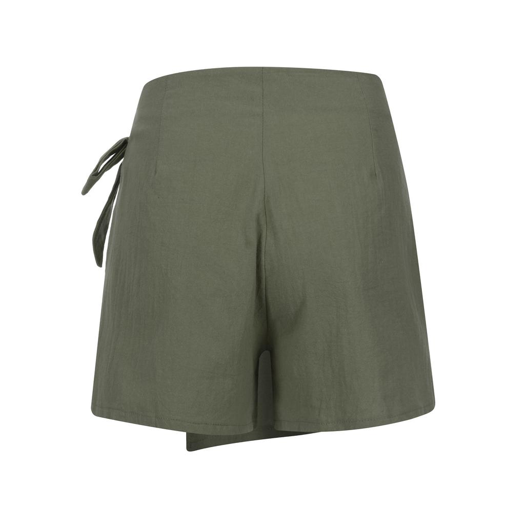 Women's Fashion Linen Lace-up Color Culottes Zipper Shorts Summer Shorts