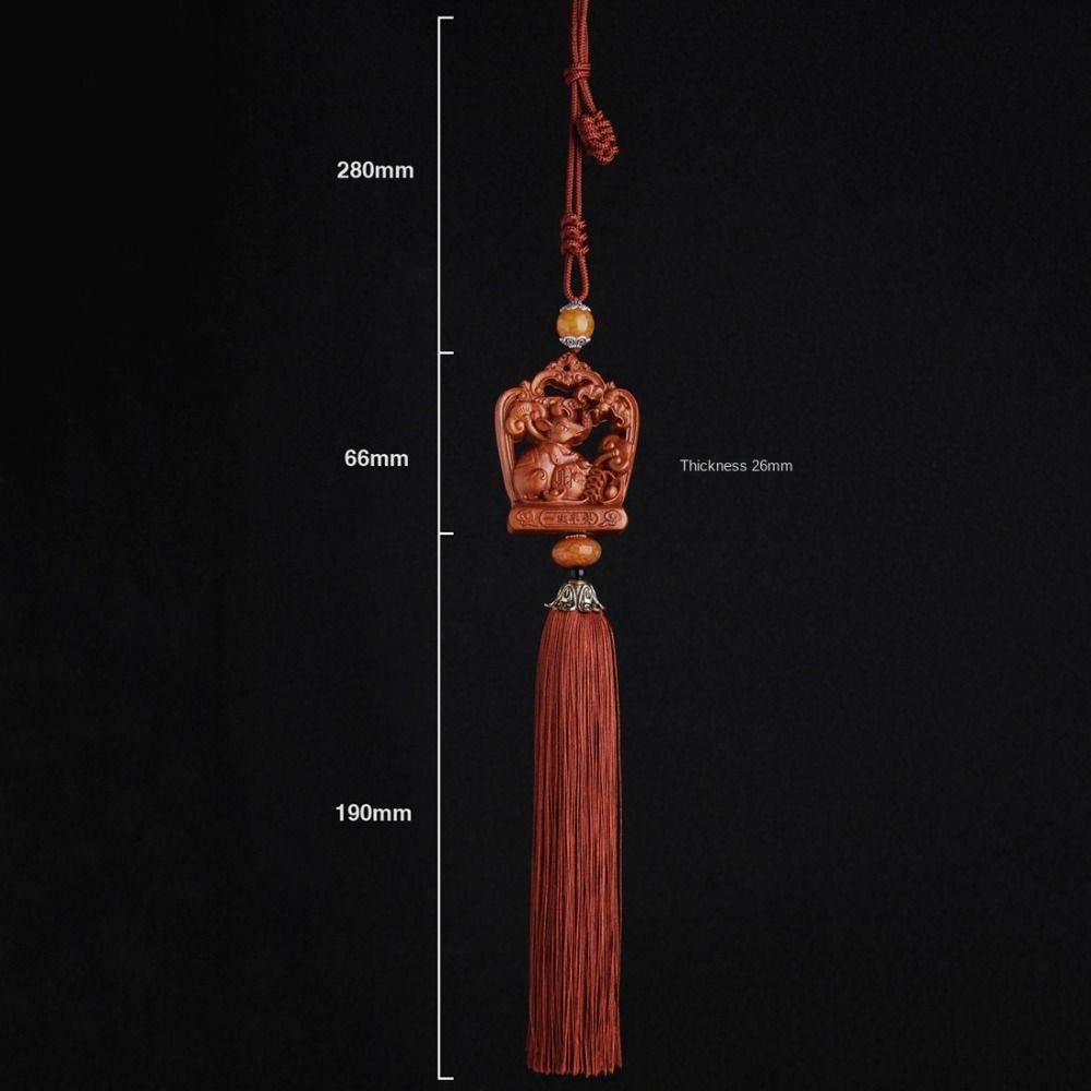 12 Zodiac Entering Safety Pendant Tassels Rearview Mirror Hanger Peach Wood Pendant  Women
