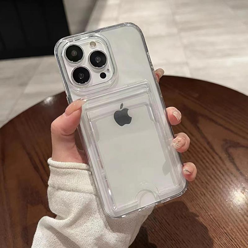 Transparent Card Slot Holder Phone Case for iPhone 15 Pro 13 11 12 14 Pro Max 14 15Plus XR Clear Shockproof Acrylic Wallet Cover