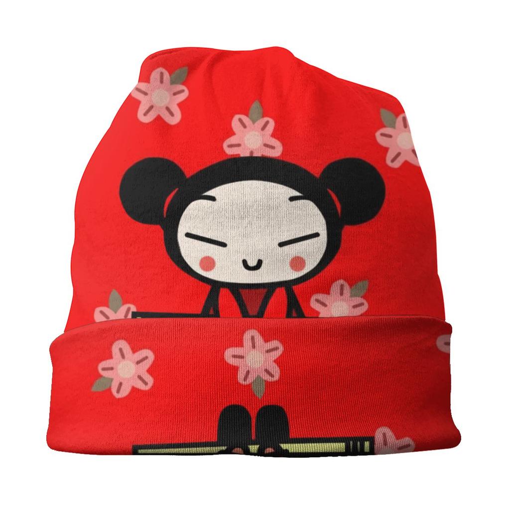 Женская шапка-бини с напуском в стиле аниме Pucca, унисекс, с персонажами мультфильмов, модные вязаные шапочки Skullies, шапка для зимних лыж