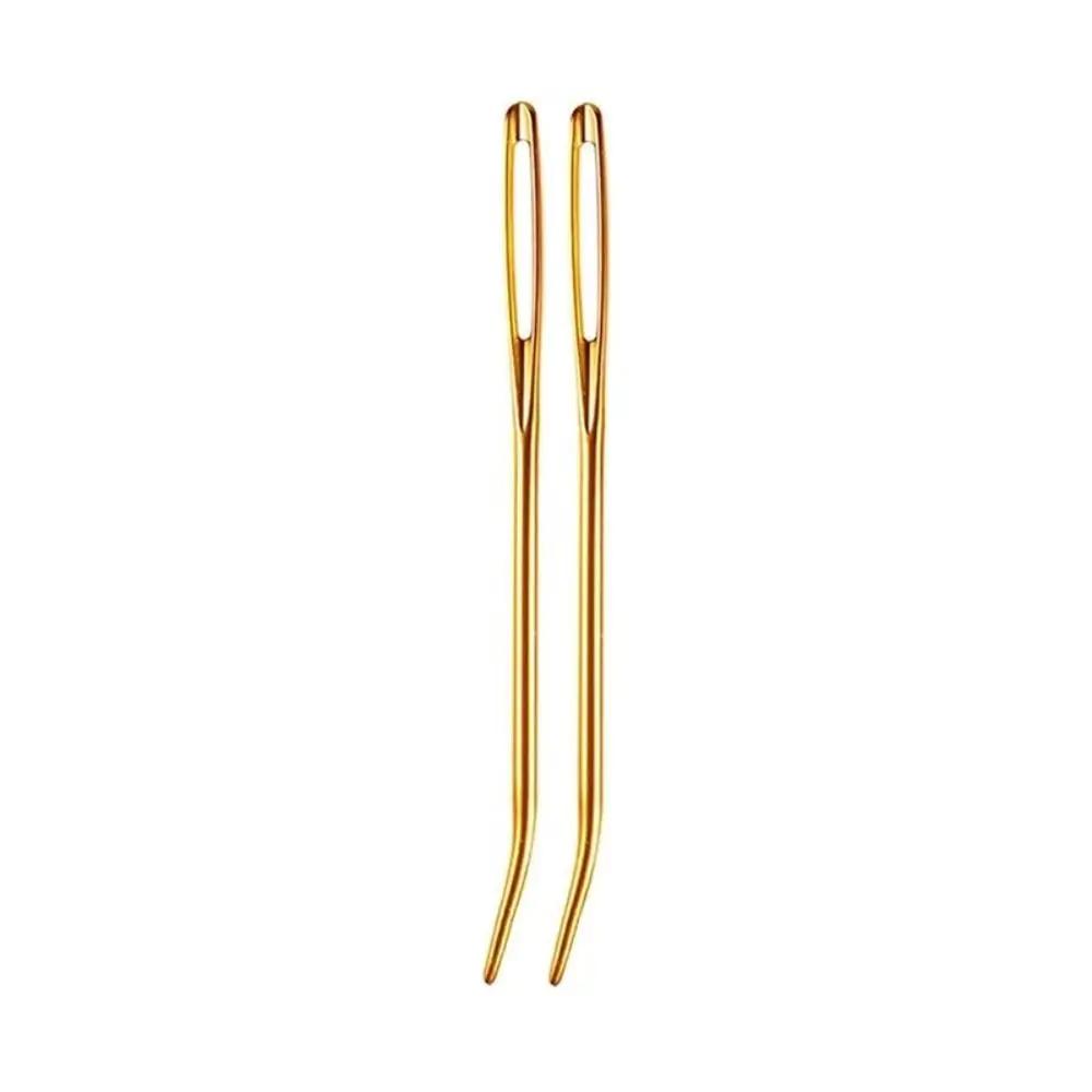 2Pcs Aluminum Bent Tip Tapestry Darning Knitting Needles Needlework Crafts Sewing Big Eye Bent Needle DIY Handicraft Accessories