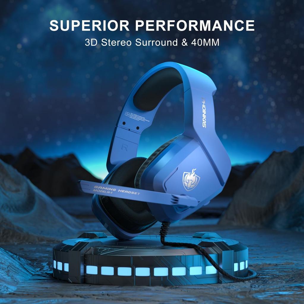 H1 Gaming Headset for PS4/ PS5/ PC/ Laptop, Stereo Over Ear Gaming Headphones with Noise-Canceling Mic