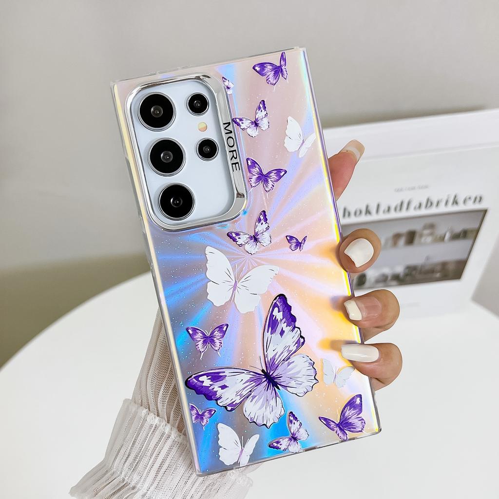 Лазерный узор Бабочка Подходит для чехла мобильного телефона Samsung S25ultra Гальваническое покрытие S24Plus Креативный чехол A56 с защитой от падений