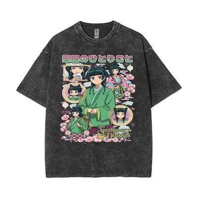 Аниме Стирка Оверсайз Футболка Мао Мао Дневники Аптекаря Принт Футболка Мужская Женская Уличная Мода Эстетика Короткий Рукав Женская Мужская Одежда