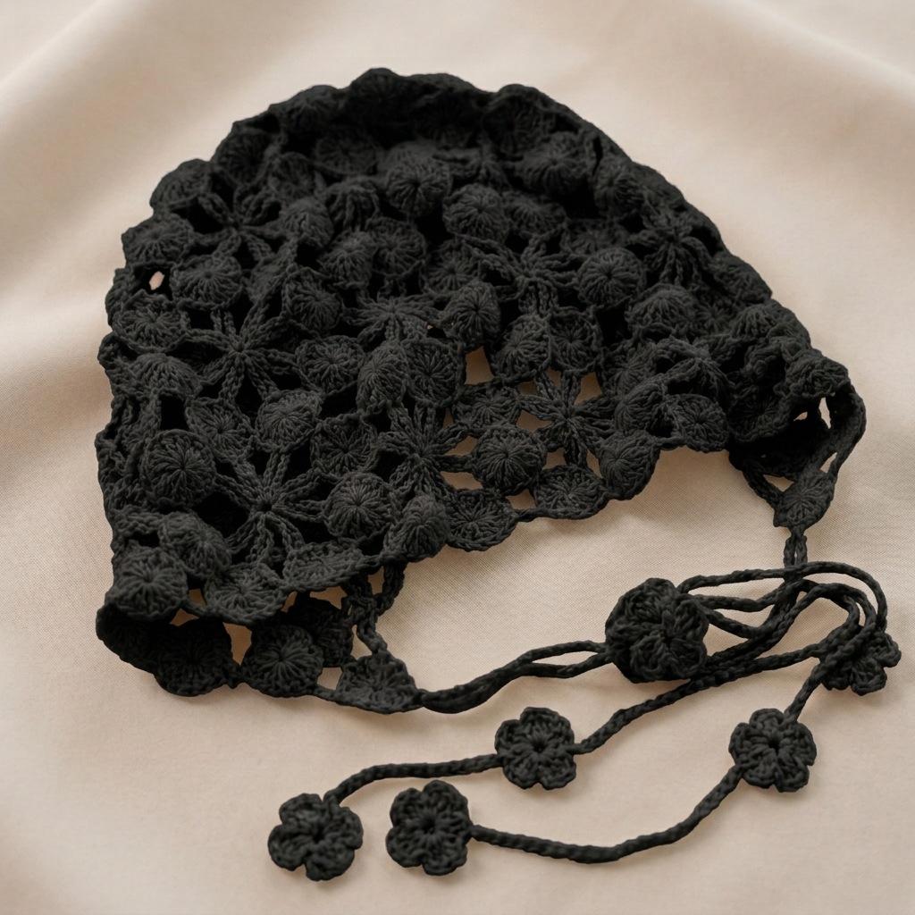 Pure cotton Mori handmade crochet headgear female hollow hand-woven copper coin flower single-layer beautiful girl hat