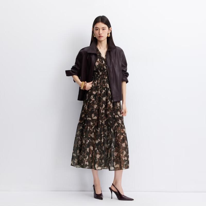 VEROMODA Autumn Shimmer Print V-Neck Ruffle Long Dress