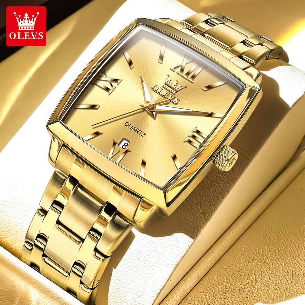 OLEVS 2969 Mens Watch Original Luxury Square Quartz Watch Stainless Steel Waterproof Luminous Sports Automatic Date Watches