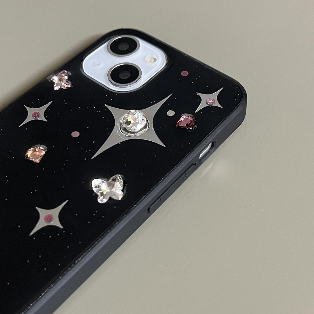 3D Rhinestone Star Phone Case For iPhone 17 16 15 14 13 12 11 Pro Max 14promax Black Soft Back Cover
