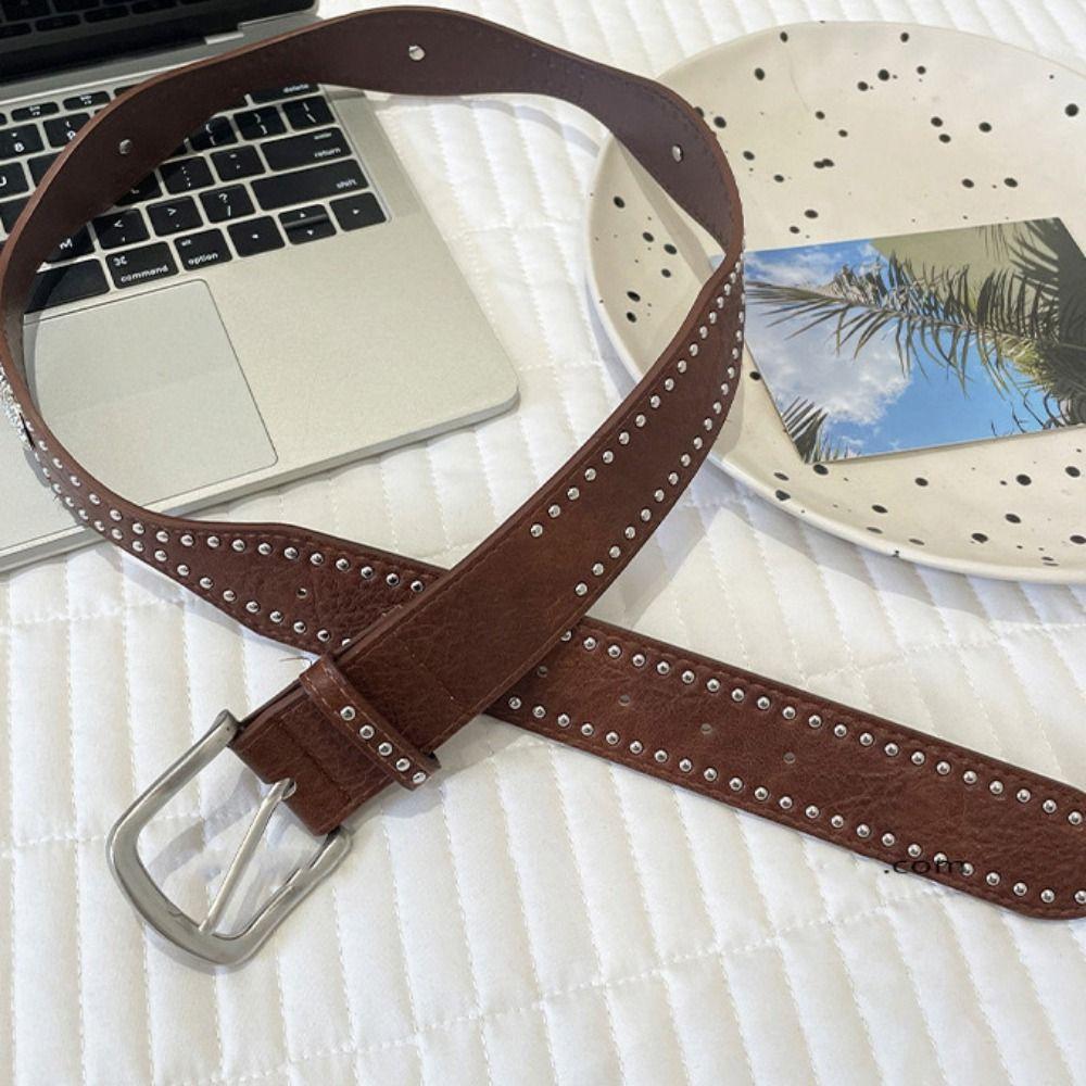 Vintage Women Rivet Belt Maillard Punk Style Belt Fashion Wide Leather Waistband Men