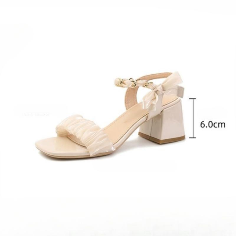 WTEMPO Брендовые летние универсальные женские босоножки A Word с бантом Mesh Fairy Thick со средним каблуком и юбкой на высоком каблуке