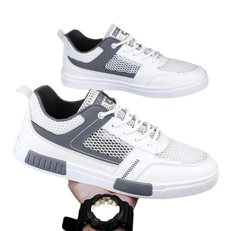 Модная мужская обувь SYTK Дышащая тонкая обувь из сетки с полыми отверстиями Холщовая обувь Корейский стиль Белая обувь Кроссовки на толстой подошве Модная обувь