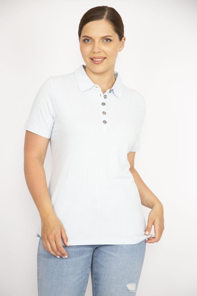 Женская блузка большого размера, желтая блузка больших размеров с воротником-поло и пуговицами спереди, тканевая блузка с короткими рукавами, большие размеры