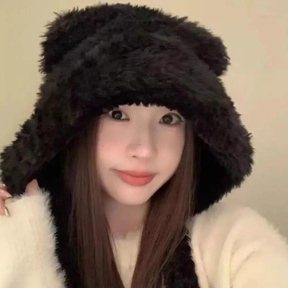 Cartoon Ear Protection Hat Soft Cute Cat Ear Hat Y2K Women Fluffy Hat Autumn and Winter