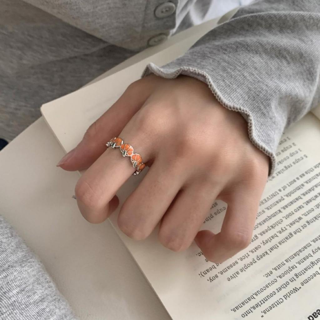 European-American Enamel Pumpkin Halloween & Christmas Adjustable Ring