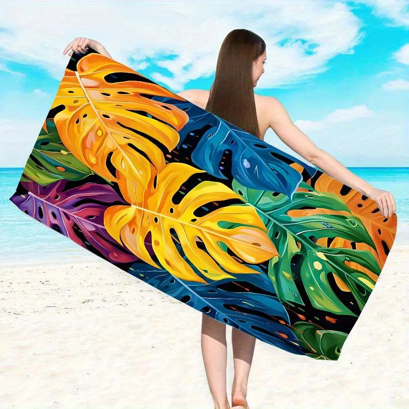 Monstera Leaf Beach Towel Tropical Plant Print Colorful Leaf Design Quick Dry Microfiber Bath Towel For Summer Home Decor