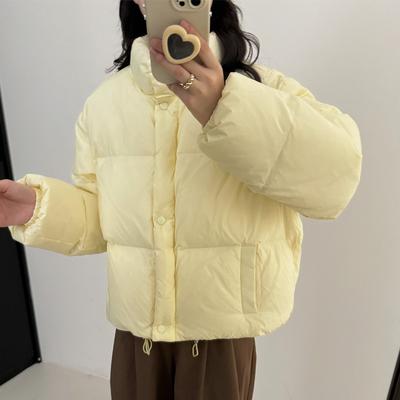 2025 зима новая короткая пуховая куртка женская утолщенная свободная и универсальная стойка воротник однотонная стеганая куртка трендовая