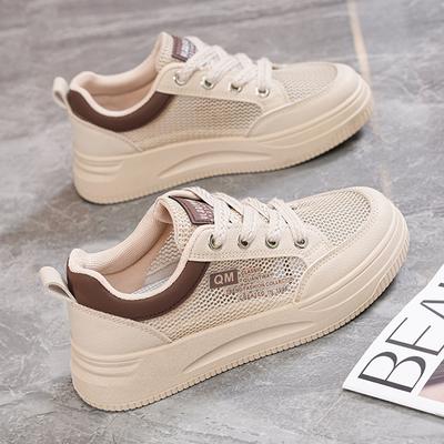 Туфли женские 2025 новые летние туфли из тонкой сетки полые дышащие маленькие белые туфли на толстой подошве универсальные повседневные спортивные туфли для сноуборда