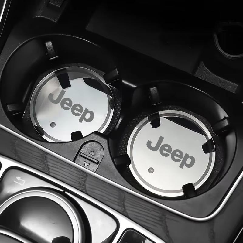 2Pcs Touch Light Up Car Cup Pad Water LED Atmosphere Lamp Coaster For Jeep Grand Cherokee Wrangler Gladiator Compass Valve Stem MWGHF1