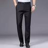 Men Business Pants Straight Leg Anti-wrinkle Solid Color Mid Waist Soft Thickened Plush Formal Style Elastic Pockets Men Office