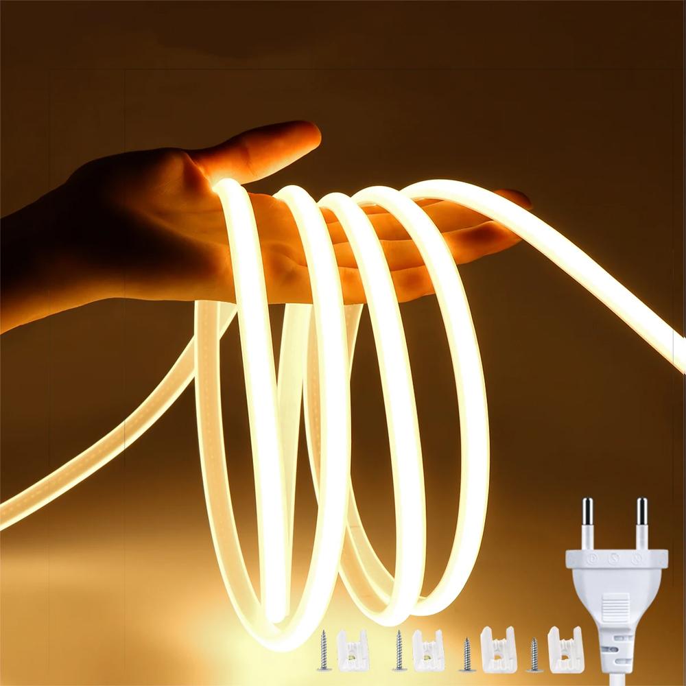 Светодиодная лента COB 1M-21M Супер Яркая 220В 288 светодиодов/м Светодиодные ленты Наружная лампа IP67 Водонепроницаемая Гибкая лента Вилка ЕС