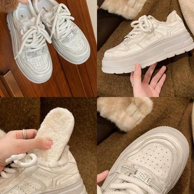 Версия из коровьей кожи~ Виноградная мать, те же толстые шнурки старые, повседневные, бархатные, толстая подошва увеличивает рост, грязные кеды, женская маленькая белая