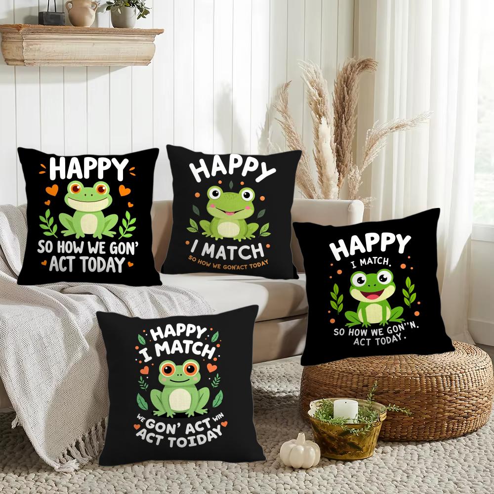 Funny Frog Cartoon Cushion Cover DoubleSided Printed Organic Linen Pillow Cover Decorative for Sofa Home