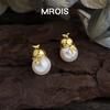 Fu Lu 18K Gold Pearl Gourd Stud Earrings - Retro Chinese Style, Light Luxury Fashion