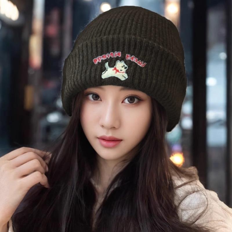 Корейская милая шапка из вязаной шерсти с щенком для женщин, утолщенная теплая осенне-зимняя шапка нового стиля, подчеркивающая лицо, маленькая сумка на голову, мультяшная холодная шапка