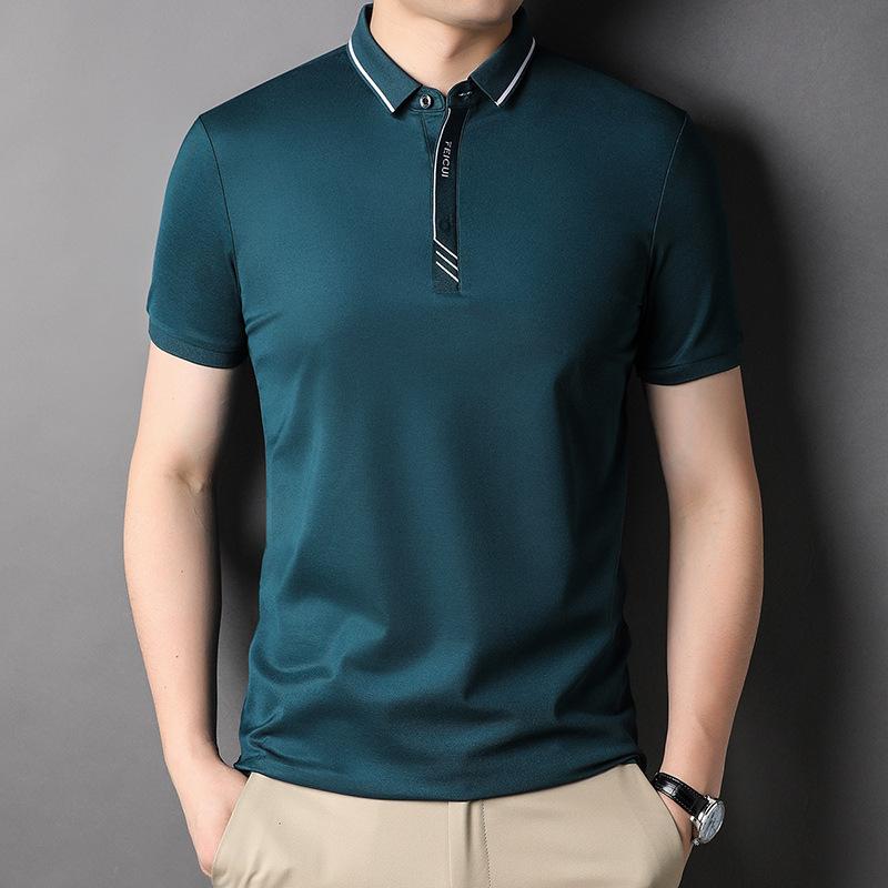 Летняя новая мужская футболка с короткими рукавами, мужская молодежная футболка с лацканами из шелка Mulberry, модная повседневная футболка с короткими рукавами