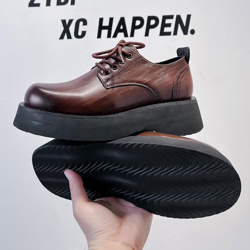Весна 2024 года, туфли на платформе Дерби в британском стиле, универсальная корейская версия студенческих повседневных мужских кожаных туфель 2881-A