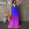 Лето-весна без рукавов с v-образным вырезом Холтер Сексуальная шнуровка с градиентом длинная юбка свободное платье