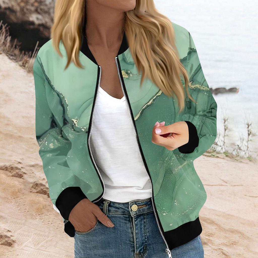 Женская мода повседневная куртка с градиентным принтом на молнии с карманами