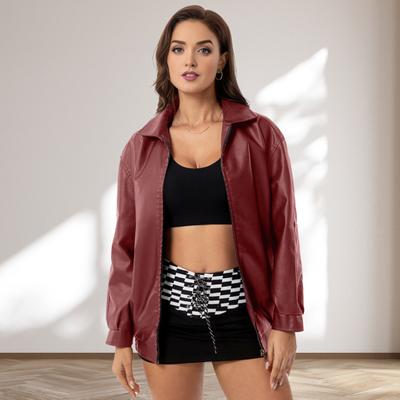 Женская зимняя куртка из искусственной кожи на молнии с длинными рукавами, однотонная, с отворотами и карманами, бойфренд