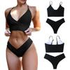 Женский комплект бикини, купальник с высокой талией, женский однотонный купальник с разрезом, пляжный купальник