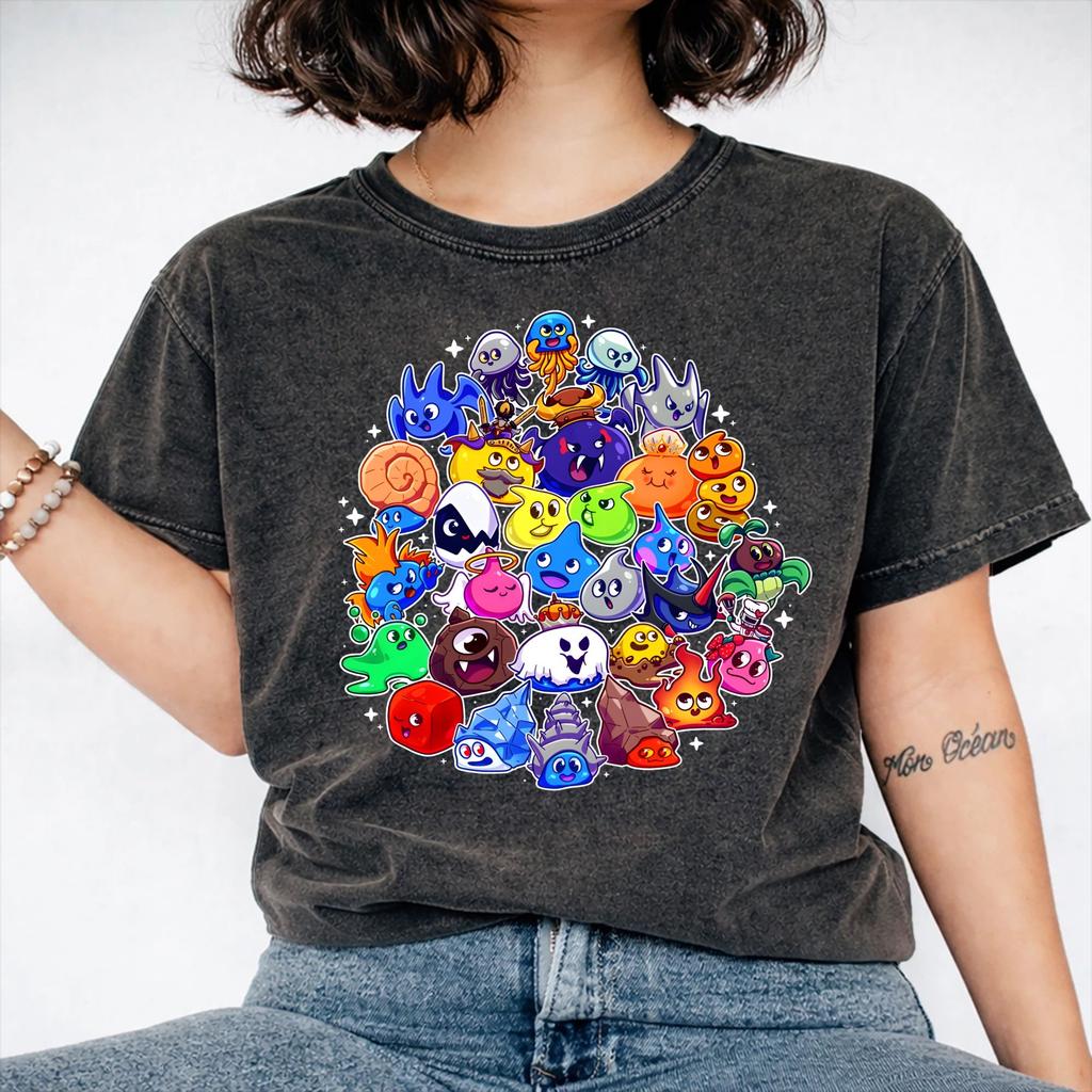 Dragon Quest slime Washed T Shirts Streetwear Hip Hop Fashion T-Shirt Tees Tops Men Women Short Sleeve Harajuku