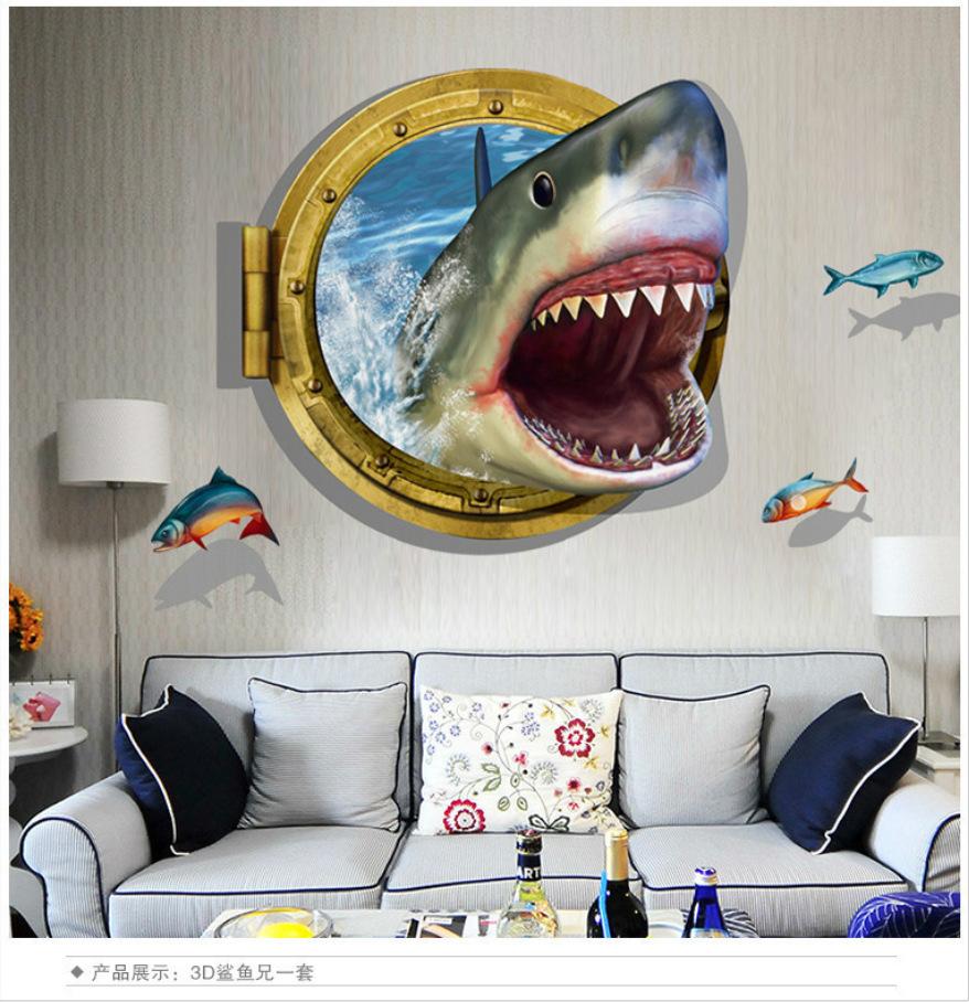 Вне сломанной стены 3D наклейки на стену с изображением морской кита и рыбы для детской комнаты, съемные наклейки из ПВХ «сделай сам», обои, наклейки для украшения дома