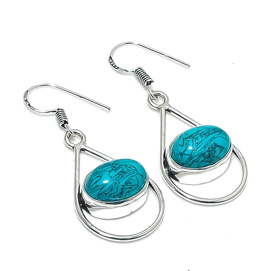 Santa Rosa Turquoise Gemstone 925 Sterling Silver Jewelry Earring 1.77" KJ-794