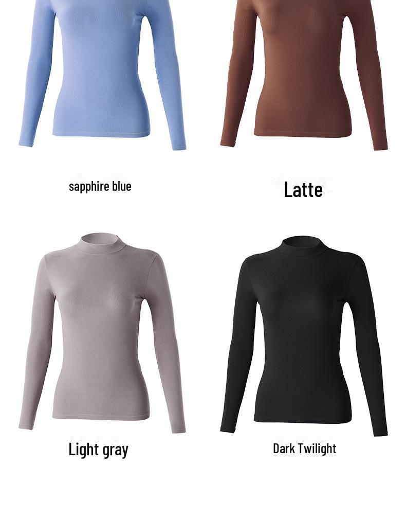 Женский осенне-зимний трикотажный бархатный топ с длинными рукавами и высоким воротником