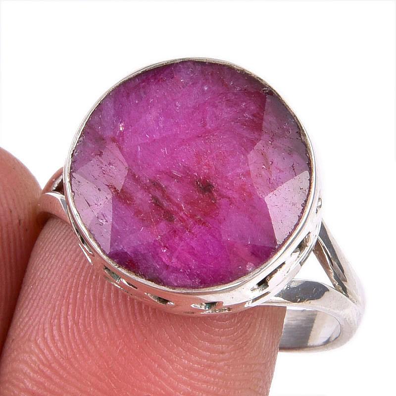 Красный Рубин(Смоделированный) Драгоценный камень Ручная работа 925 Стерлинговое серебро Ювелирное кольцо S.10 r7S37
