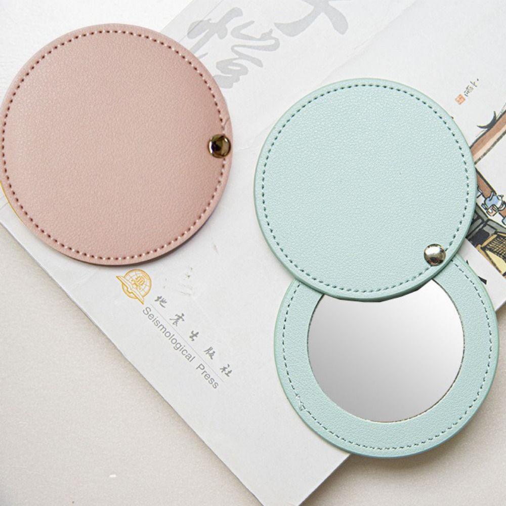 360 Degree Rotation Round Beauty Mirror Round Folding Pocket Mirror Leather Rotating Mirror  Gift