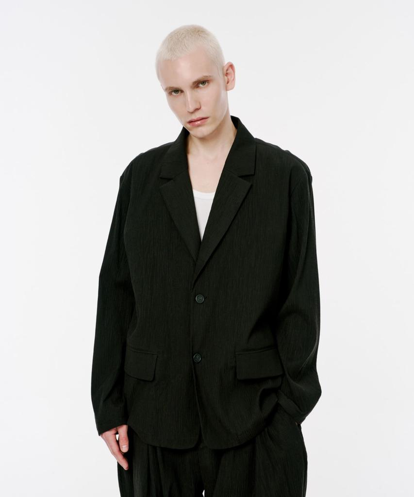 Codemorph Pleated Relaxed Fit Linen Jacket Black