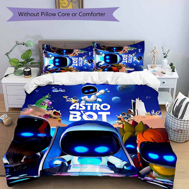 3pcs Astro Bot pattern bedding set duvet cover set includes duvet cover &pillowcases, perfect all season bedroom decoration & gift